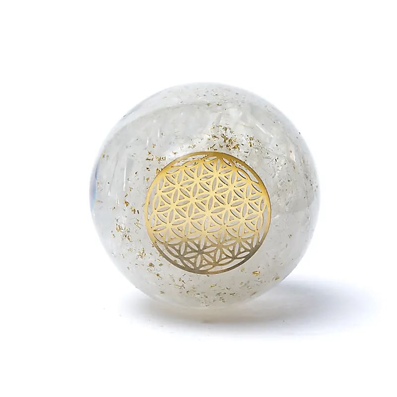 ORGONITE SPHÈRE SÉLÉNITE FLEUR DE VIE