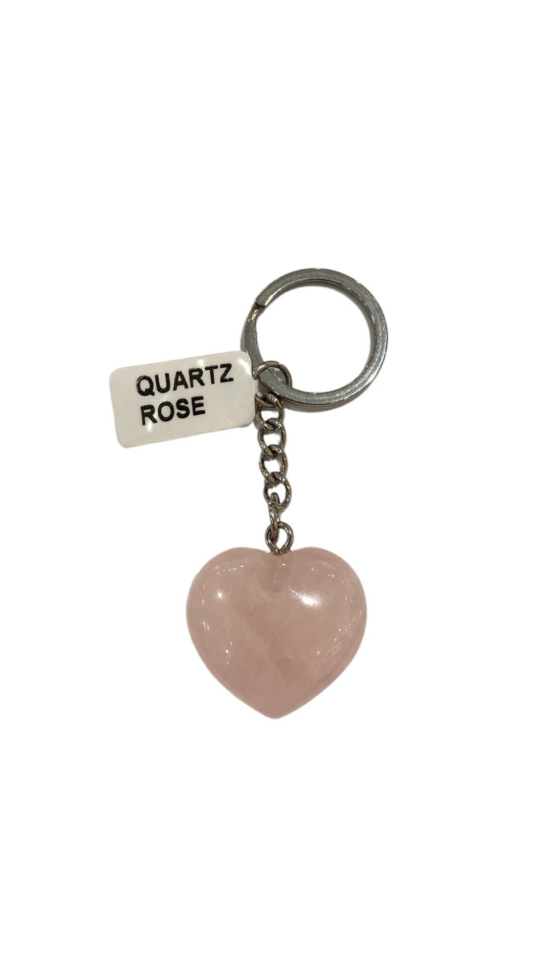 PORTE CLÉS COEUR QUARTZ ROSE PIERRE NATURELLE