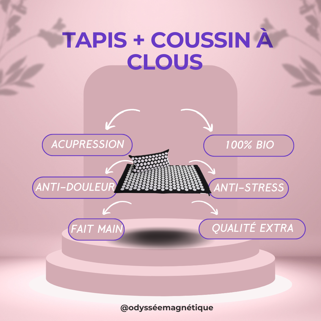 TAPIS ET COUSSIN À CLOUS FAIT MAIN