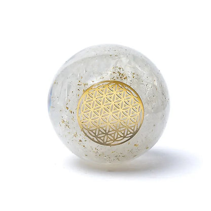 ORGONITE SPHÈRE SÉLÉNITE FLEUR DE VIE