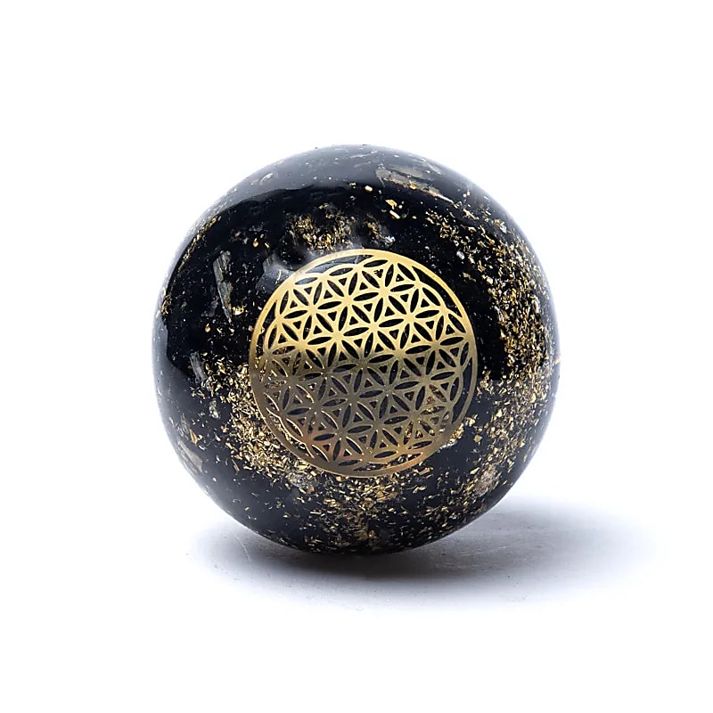 ORGONITE SPHÈRE TOURMALINE FLEUR DE VIE