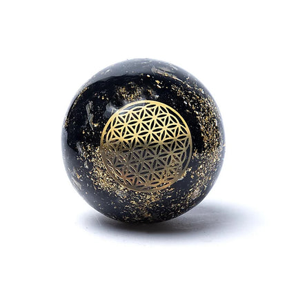 ORGONITE SPHÈRE TOURMALINE FLEUR DE VIE