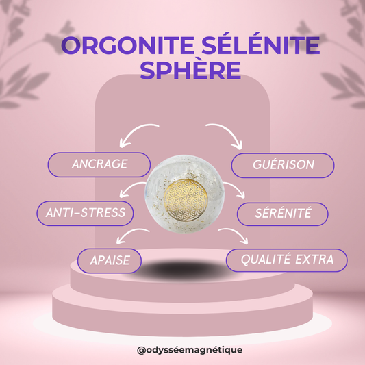 ORGONITE SPHÈRE SÉLÉNITE FLEUR DE VIE
