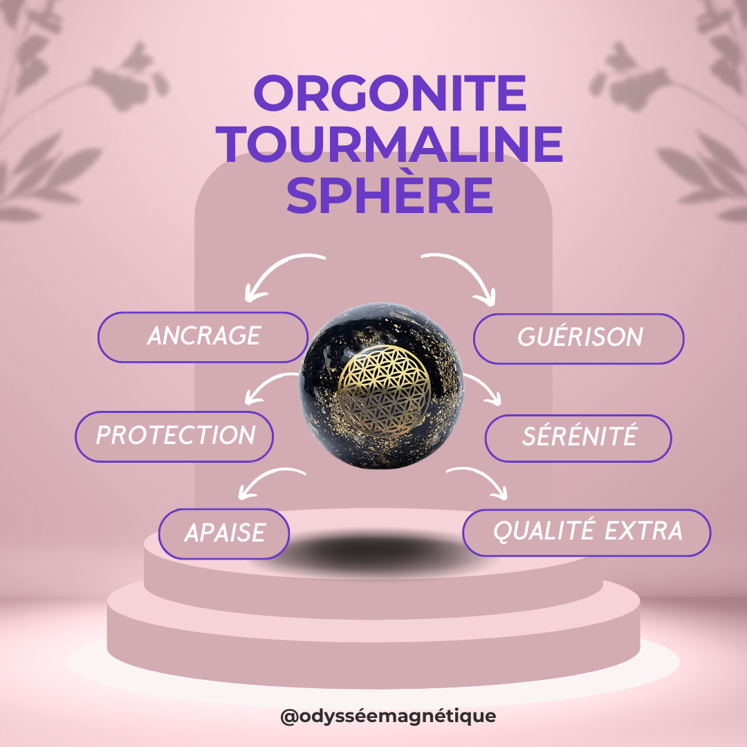 ORGONITE SPHÈRE TOURMALINE FLEUR DE VIE
