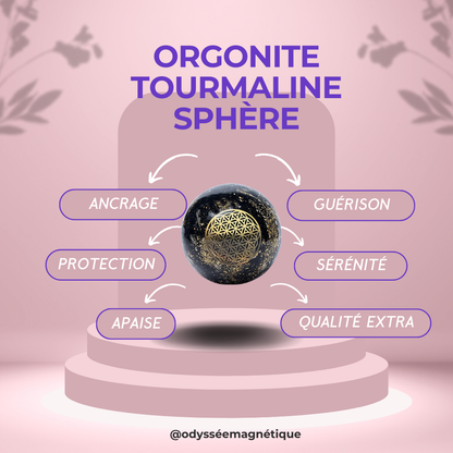 ORGONITE SPHÈRE TOURMALINE FLEUR DE VIE