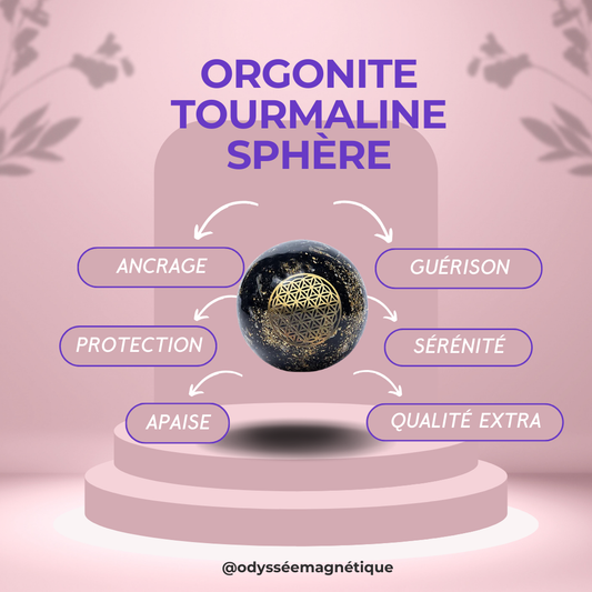 ORGONITE SPHÈRE TOURMALINE FLEUR DE VIE