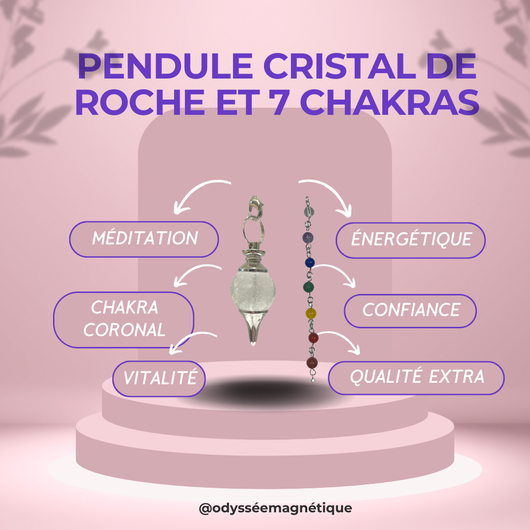 PENDULE 7 CHAKRAS CRISTAL DE ROCHE FORME BOULE