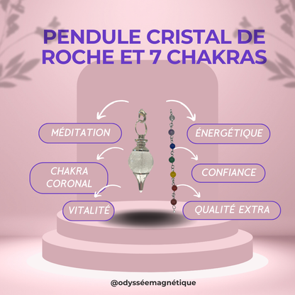 PENDULE 7 CHAKRAS CRISTAL DE ROCHE FORME BOULE