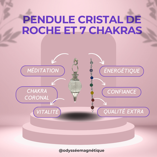 PENDULE 7 CHAKRAS CRISTAL DE ROCHE FORME BOULE