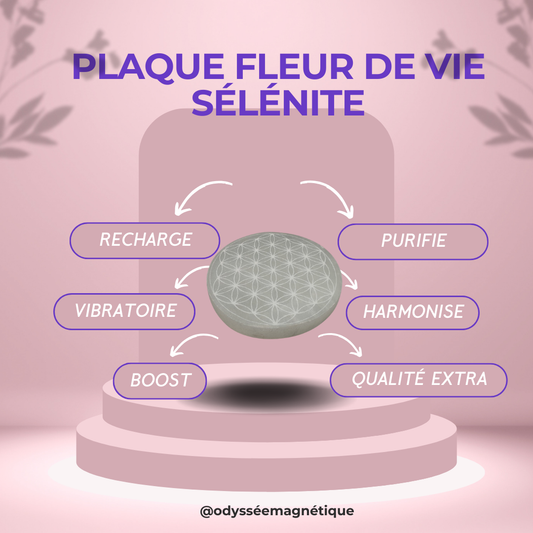 PLAQUE RECHARGE EN SÉLÉNITE ET FLEUR DE VIE SUPÉRIEURE