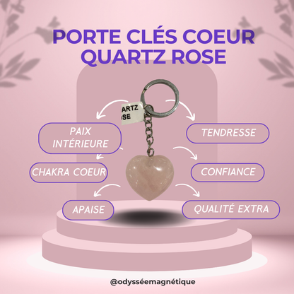 PORTE CLÉS COEUR QUARTZ ROSE PIERRE NATURELLE