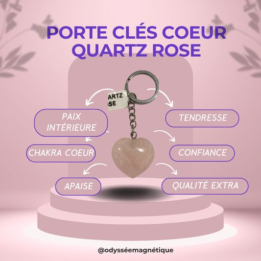 PORTE CLÉS COEUR QUARTZ ROSE PIERRE NATURELLE