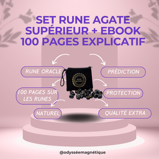 SET RUNE AGATE NOIRE NATURELLE + EBOOK TOUT SAVOIR SUR LES RUNES