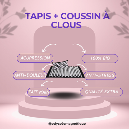 TAPIS ET COUSSIN À CLOUS FAIT MAIN