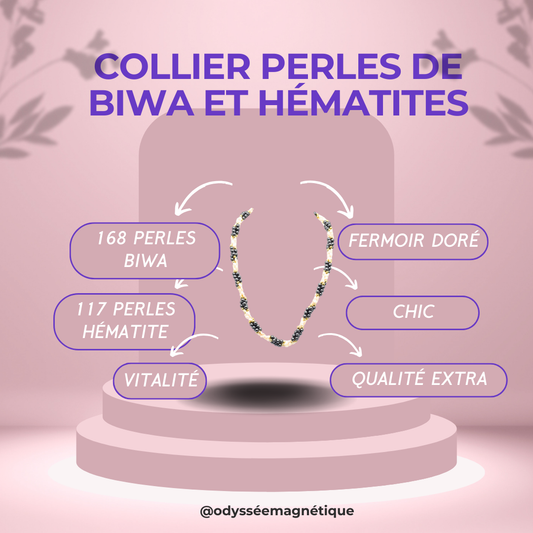 COLLIER PERLE DE BIWA ET HÉMATITE SUPÉRIEURE