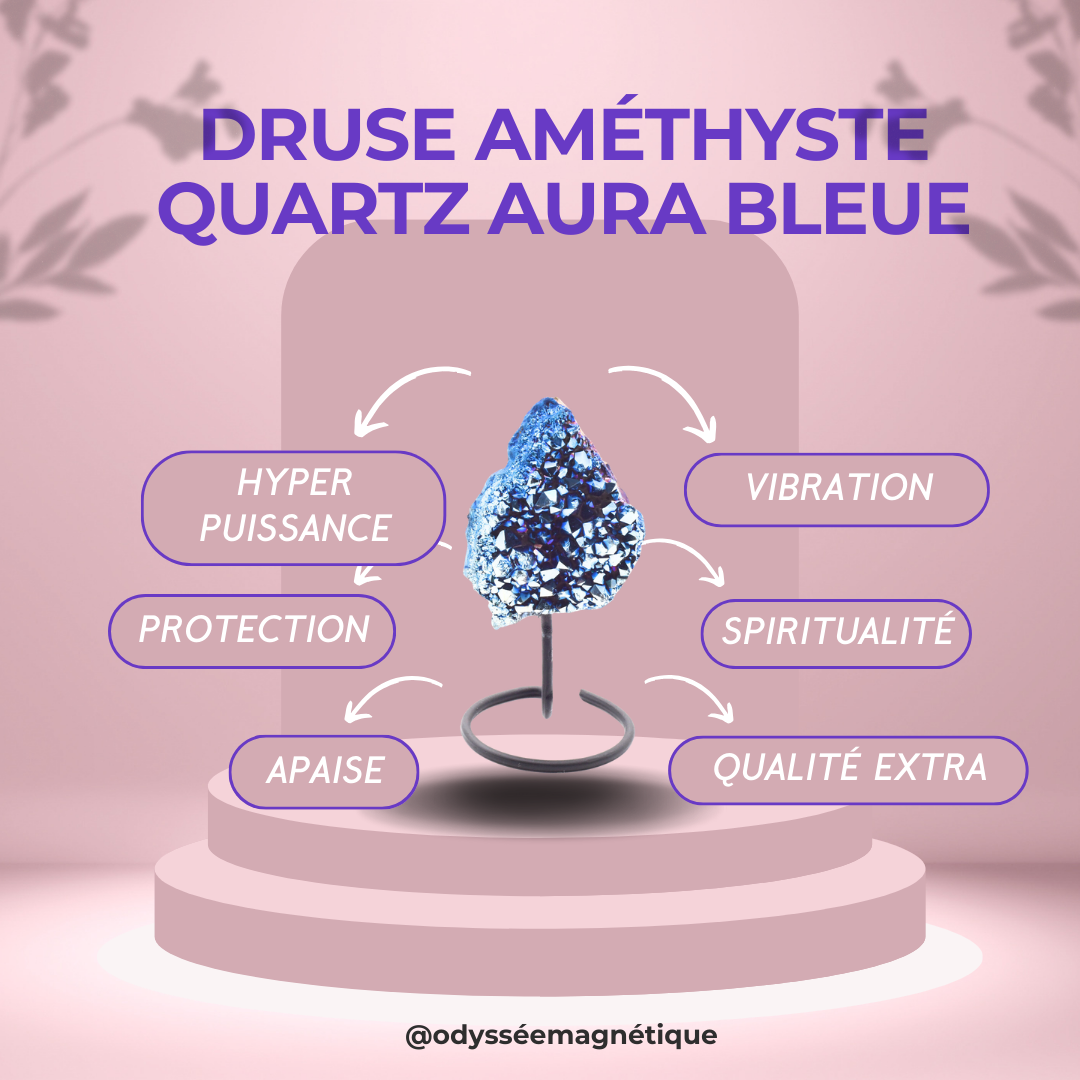 DRUSE AMÉTHYSTE QUARTZ AURA BLEUE EXCEPTION