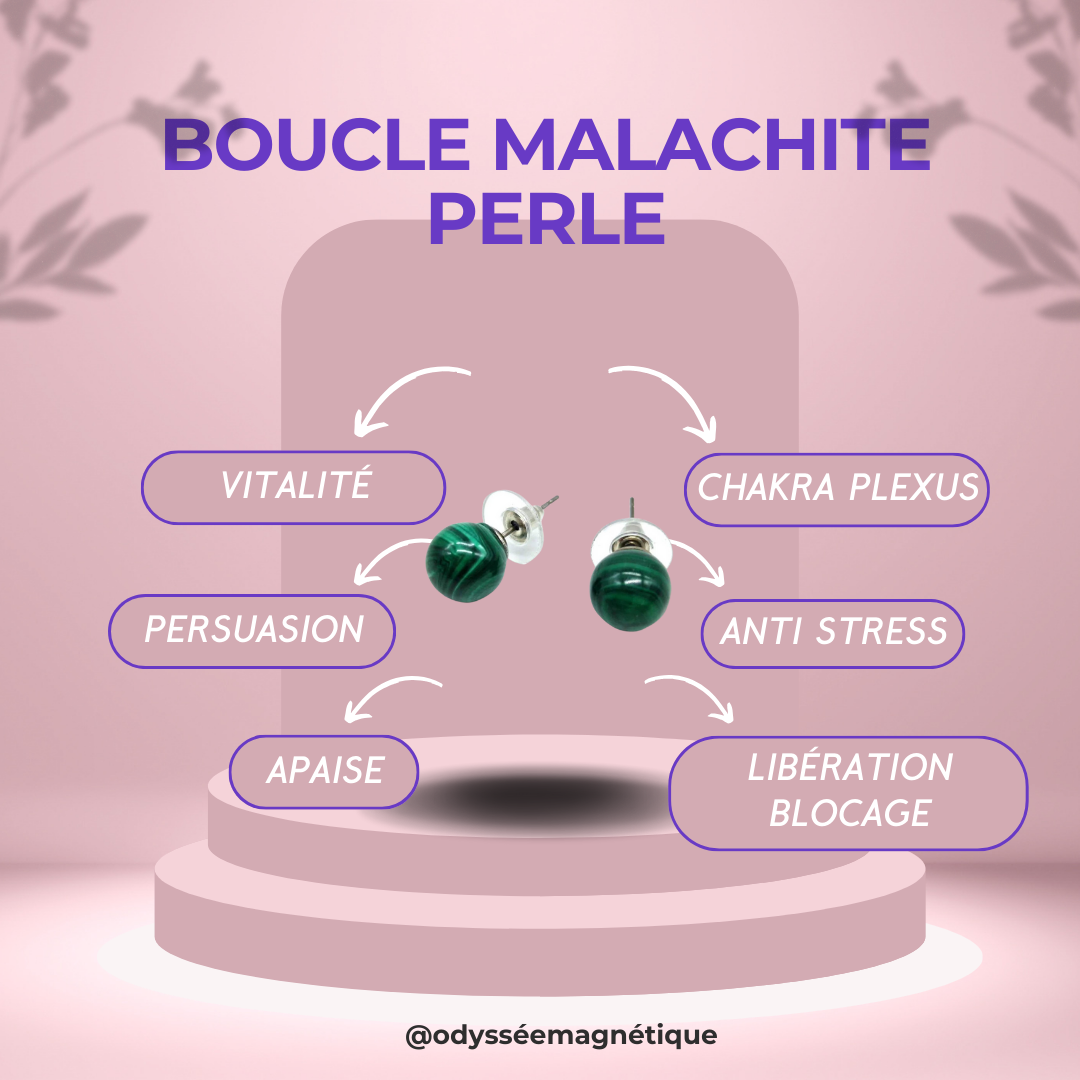 BOUCLE D'OREILLE PERLE MALACHITE NATURELLE