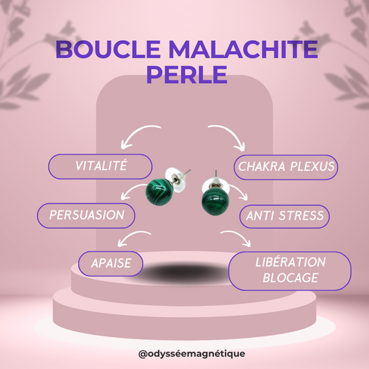 BOUCLE D'OREILLE PERLE MALACHITE NATURELLE