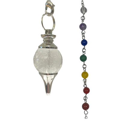 PENDULE 7 CHAKRAS CRISTAL DE ROCHE FORME BOULE