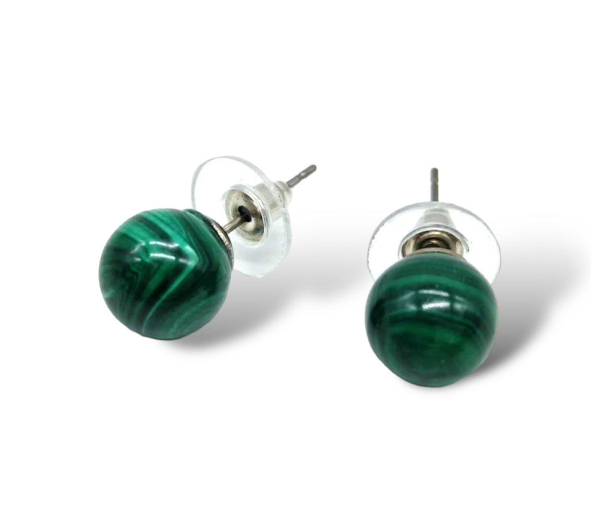BOUCLE D'OREILLE PERLE MALACHITE NATURELLE